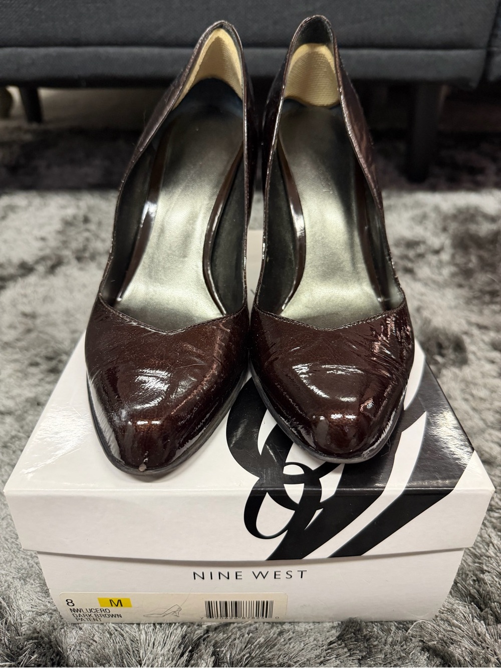 Nine West Brown Patent Pointed-Toe Pumps